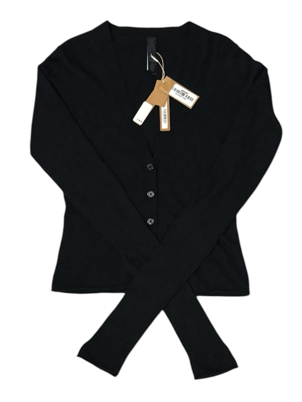 NWT SKIMS Featherweight Cashmere Cardigan Onyx Black XS 100% Sheer VNeck Sweater - Picture 4 of 9